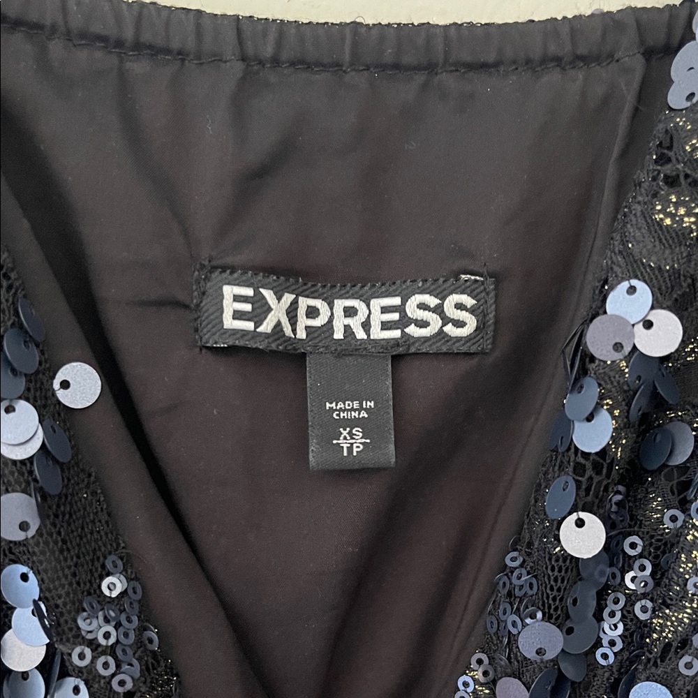 Express Black/Navy Sequin Mini Dress - Picture 3 of 5